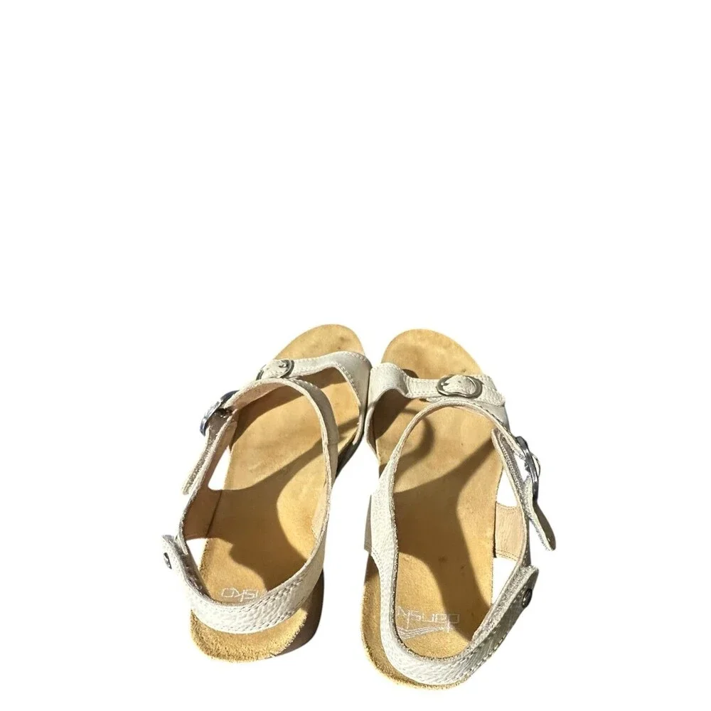 Dansko Tricia Wedge Sandals Sz EU 40 US 9.5 Biege Hook & Loop Closure Boho Y2K